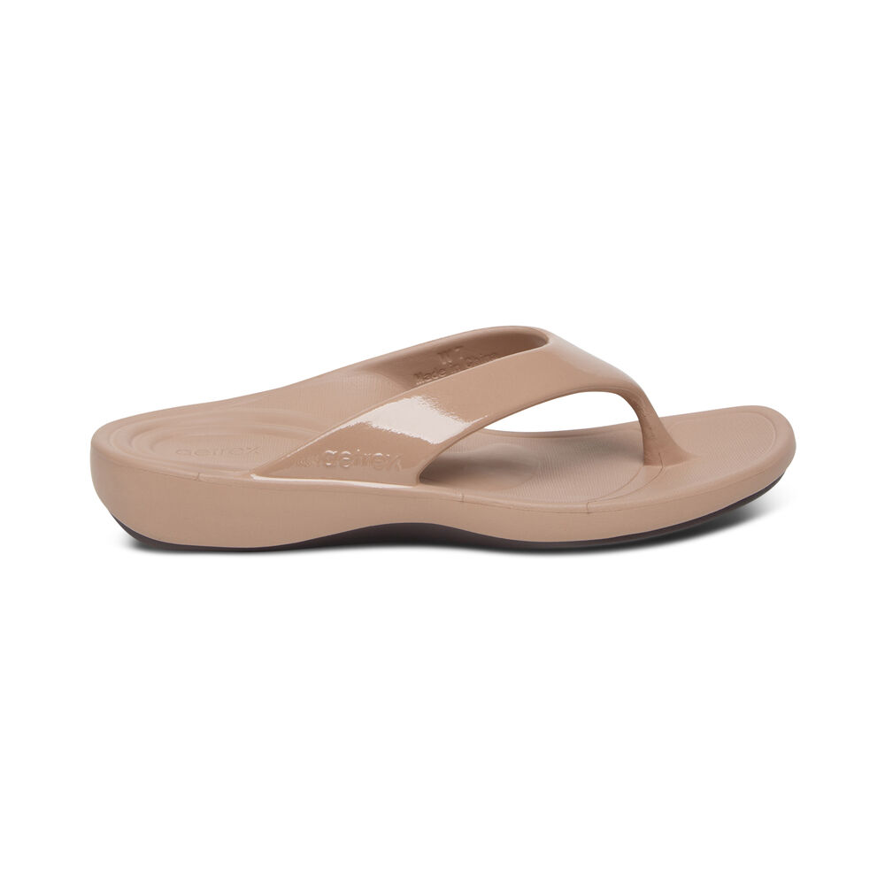 Aetrex Women's Maui Flip Flops - Mocha | USA 6C5LCJY